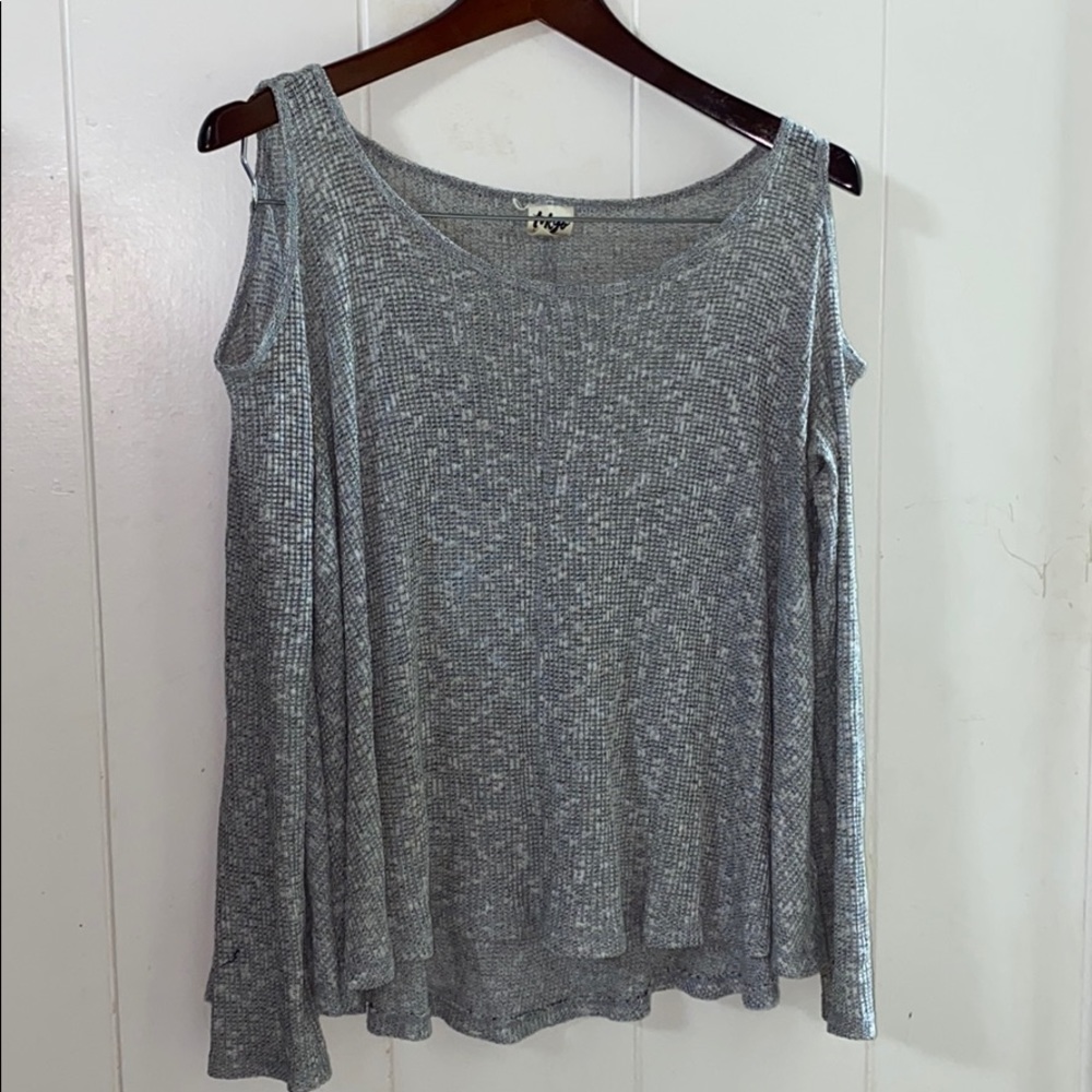 Grey Knit Open Shoulder Long Sleeve